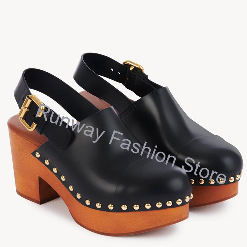 Geta Wooden Sandal - صنادل نسائية بكعب عريض خشبي، أحذية