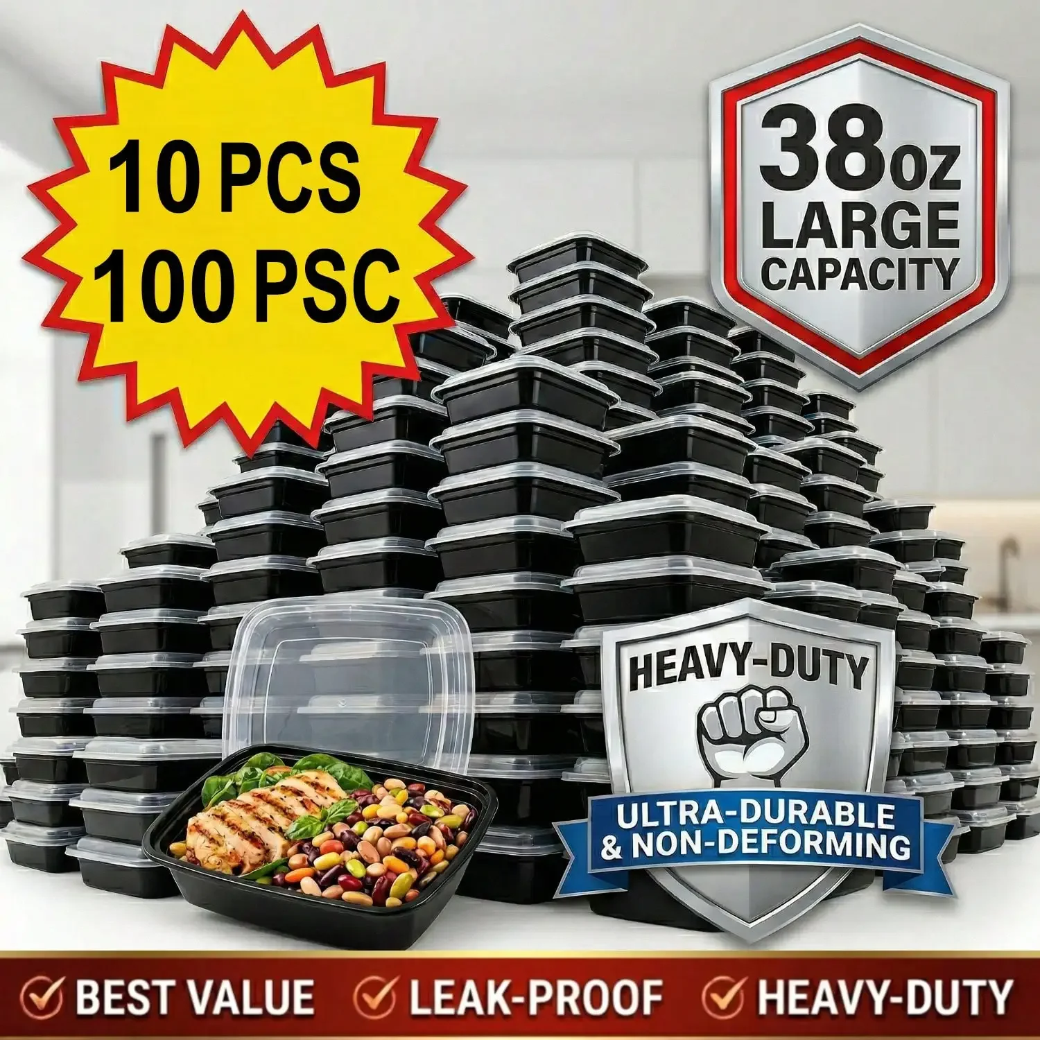 10/100 قطعة، علب مستطيلة سوداء - مراجعة Bento Box وسعره